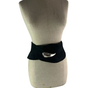 Vintage Black DONNA KARAN Suede Leather Women's Waist Belt Large